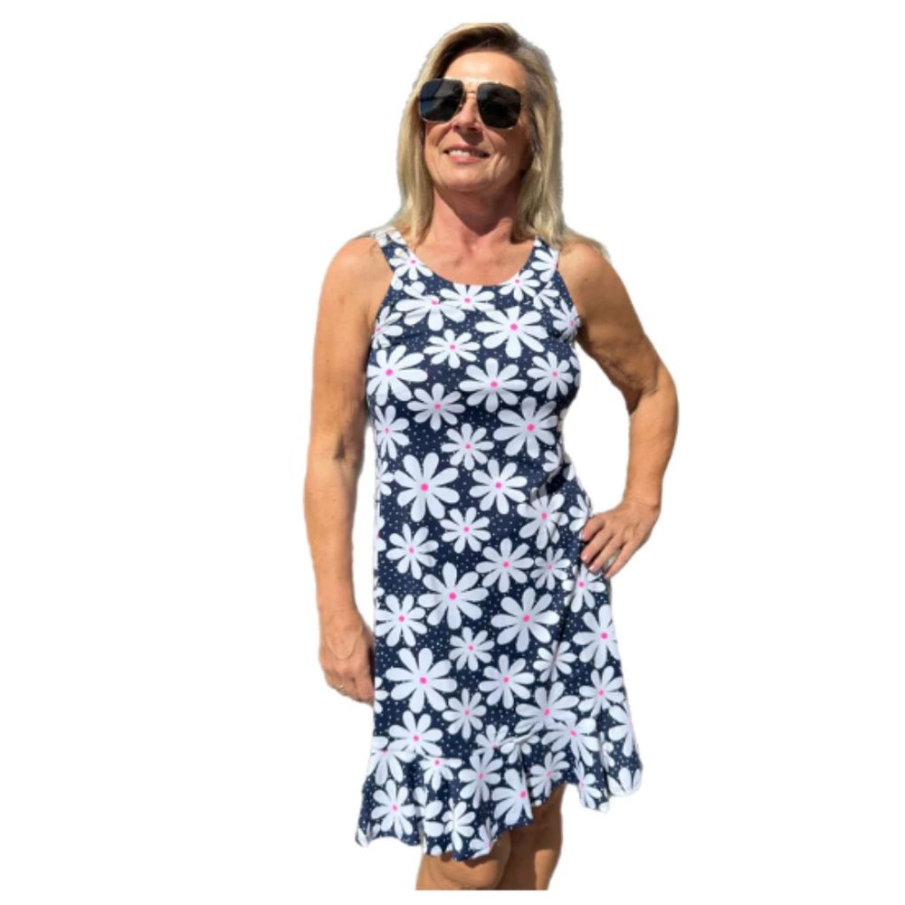 LULU-B Ruffle Dress with UPF50+ Daisy Navy